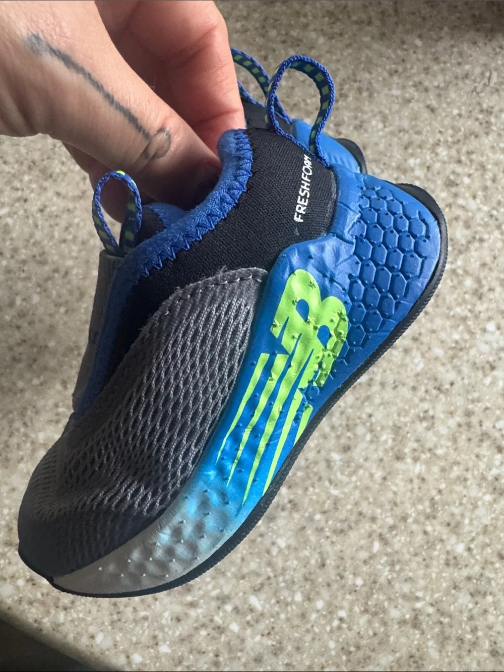 New Balance Kids Slip-On Sneakers in Gray and Blue